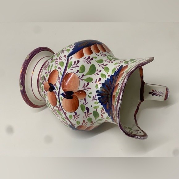 c. 1820 Antique Gaudy Welsh Grape Pattern Large Hand Painted Pink Luster Jug - Picture 6 of 16